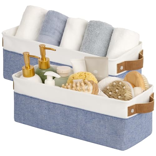StorageWorks Narrow Storage Bins, Small Basket, Blue and White, 2-Pack - color: Blue and White, size: 15"L x 6"W x 5"H