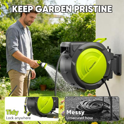 110 FT 1/2" Retractable Garden Hose Reel, Wall Mount - color: Upgrade-green, size: 110FT-1/2"