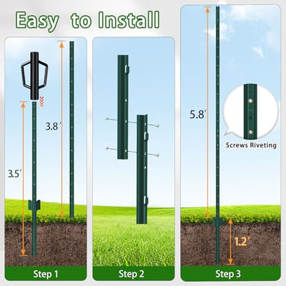 Green Metal Fence Post, Splicing 7 feet, T Post for Garden Fence, 8-Pack - color: Green, size: 7 FT- 8PACK-GREEN SPLICING