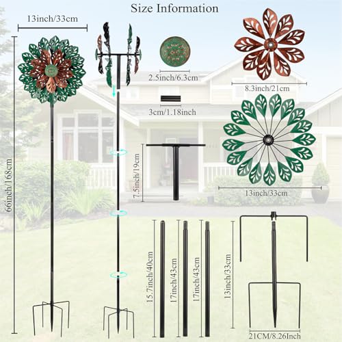 Viveta Wind Spinner Outdoor, Kinetic Metal Wind Sculptures & Spinners - color: Green Copper