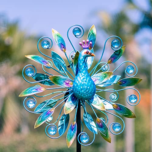 Stargarden 58 Inch Peacock Wind Spinner-Double Wind Sculpture - color: Peacock