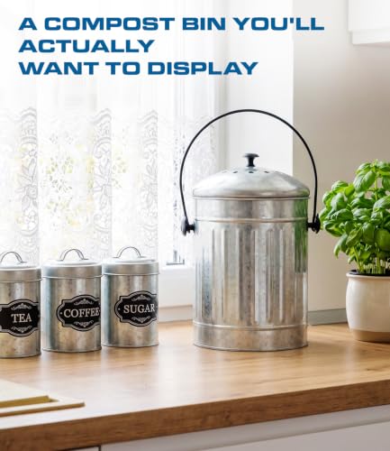 Plexon Countertop Compost Bin Kitchen Indoor, with Lid, Silver 1.5 Gall - color: Silver
