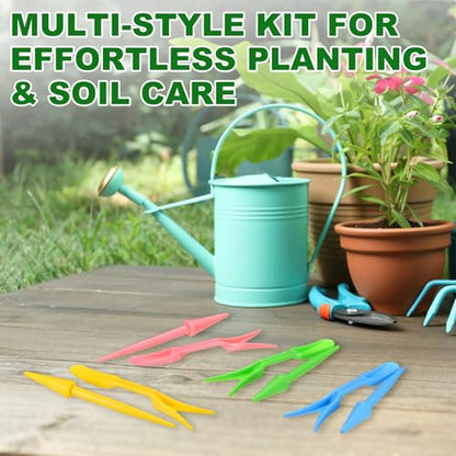 M METERXITY 12-Pack Mini Garden Hand Succulent Transplanting Tools, Plastic Seedlings Dibber Sowing Digging for Repotting/Lawn Maintenance/Plant Care, Small Gardening Tools [Pink] - color: Pink
