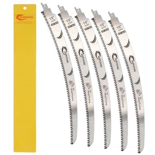 Japanese Teeth Wood Pruning Reciprocating Saw Blades, 15 Inch, 6 TPI, Arc Edge Wood Pruning Saw Blades for Tree Trimming, for Sawzall Blades for Trees (5 Blades)