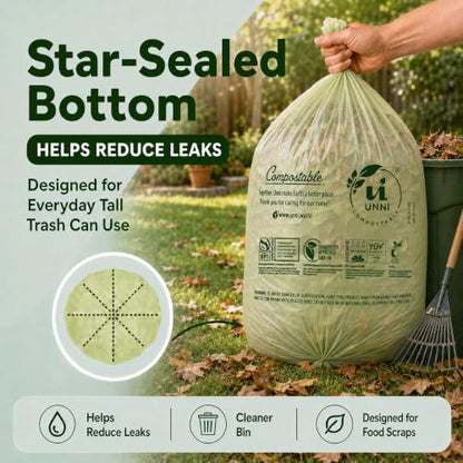 UNNI 30-33 Gallon Compostable Bags, 20 Count, 124 L, Extra Thick 1.1 Mil - size: 20 Count (Pack of 1), style: 33 Gallon