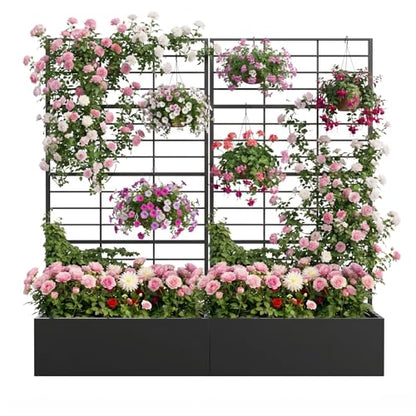 Metal Planter Box with Trellis Set of 2, 71" Raised Garden Bed - size: 2 PCS 35" Lx15.7" Wx70.8" H