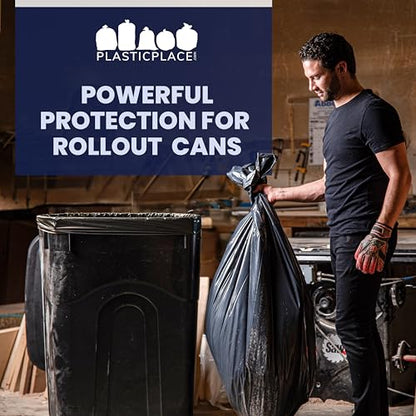 Plasticplace 95-96 Gallon Heavy Duty Trash Bags, Garbage Bags, Puncture-Resistant, Fits Rollaway Cans & Drums, Durable Large Plastic Bags (50 Count) - size: 50 Count