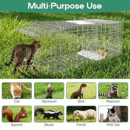 Humane Live Animal Trap Cage 32" × 13" × 11",Heavy-Duty Live Catch Cage for Raccoon, Squirrel, Stray Cats, Groundhogs, Armadillos, Opossums, Rabbits, Skunk, Mole, Small Wildlife Control - size: 32"×13"×11"