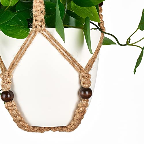 Mkono Fake Hanging Plant, Macrame Hanger with Pothos Vines & Pot, Brown - color: Brown