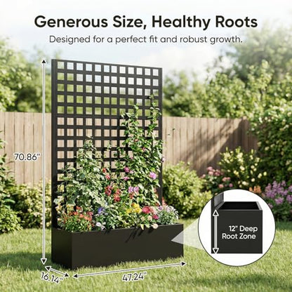 TABU Metal Planter Box with Trellis for Climbing Plant,71"x47"x16",Black