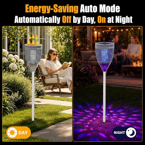 Rossetta Solar Bug Zapper Outdoor, Fly Zapper with Flame & Projector Light - color: Gray