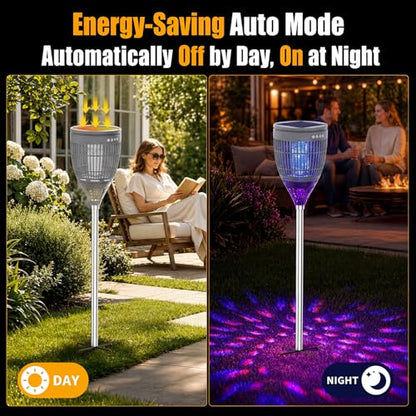 Rossetta Solar Bug Zapper Outdoor, Fly Zapper with Flame & Projector Light - color: Gray