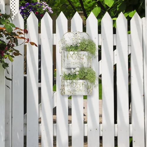 All Chic Metal Wall Planter - Outdoor Rustic Wall Mount Hanging Planter, White Gold - color: White Gold
