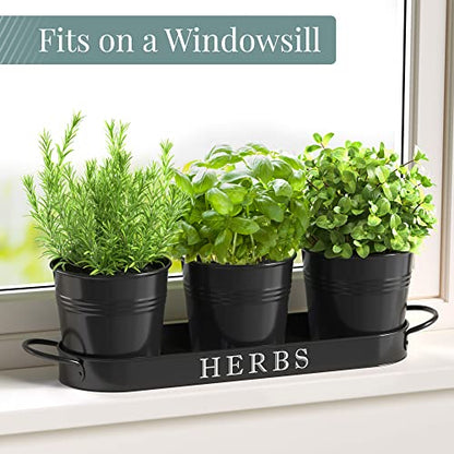 Barnyard Designs Indoor Herb Garden Planter Pots with Tray Set/3 (Black) - color: Black