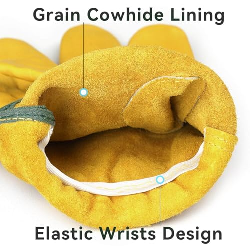 OZERO Leather Work Gloves, Gardening Gloves, Flex Grip, 5 Pairs, Medium - color: Gold(5 Pair), size: Medium