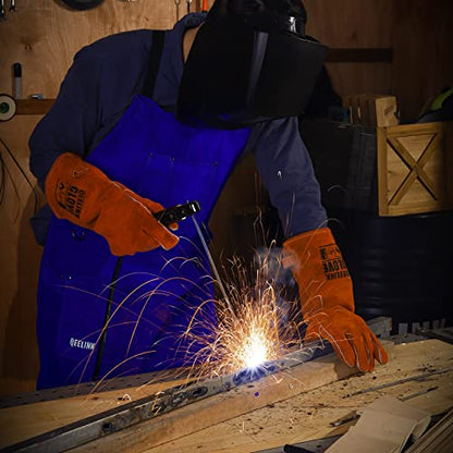 QeeLink Leather Welding Apron 6 Pockets Heat Flame Resistant for Blacksmith - color: Blue, size: 24"x 36"