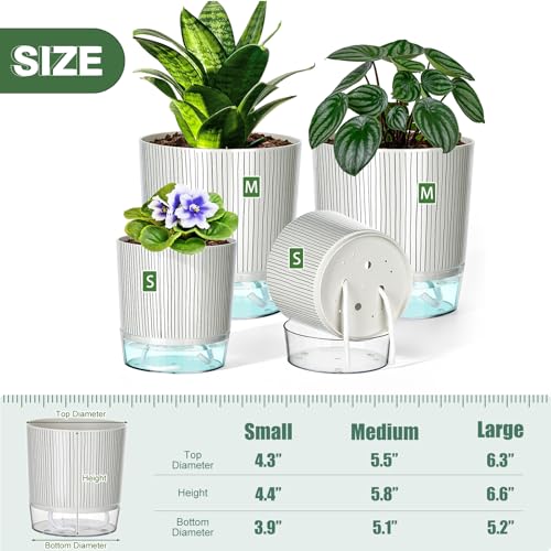 4 Pack Self Watering Pots, 4/5.5 Inch Self Watering Pots for Indoor Plants - color: 4+5.5inch, 4pcs Black Stripes
