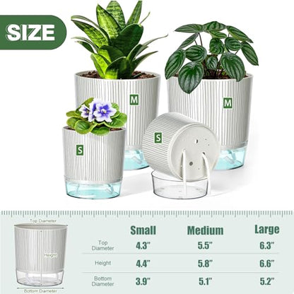 4 Pack Self Watering Pots, 4/5.5 Inch Self Watering Pots for Indoor Plants - color: 4+5.5inch, 4pcs Black Stripes