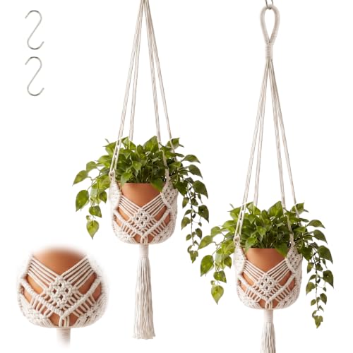 Shappy 2 Pack Boho Macrame Plant Hanger for Indoor - color: White, size: Style B