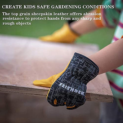 Kids Work Glove, Sheepskin Leather Palm(Black, XL, 8-12 Years Old) - color: Black 1 Pair, size: X-Large (8-12 Years Old)