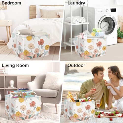 Clastyle 36L Boho Flower Leaf Girls Storage Basket Spring Garden Butterfly Clothes Toy Nursery Bin Collapsible Rectangle Book Shelf Basket for Kids Room