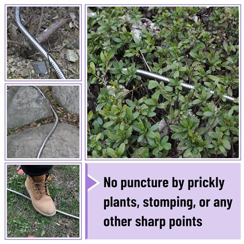 UNCO- Metal Garden Hose, 25 ft, Stainless Steel, Heavy Duty Flexible Hose with 10-Function Spray Nozzle & 3 Extra Washers, No-Kink, Lightweight, Puncture Proof for Outdoor Yard, Lawn, Plants, Car Wash