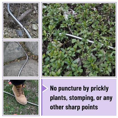 UNCO- Metal Garden Hose, 25 ft, Stainless Steel, Heavy Duty Flexible Hose with 10-Function Spray Nozzle & 3 Extra Washers, No-Kink, Lightweight, Puncture Proof for Outdoor Yard, Lawn, Plants, Car Wash