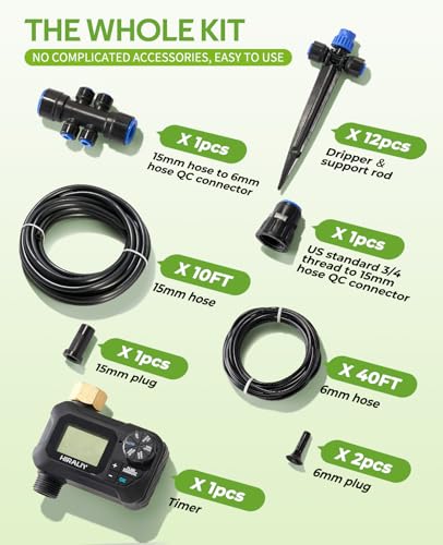 HIRALIY 50FT Automatic Drip Irrigation Kit with Timer - size: 50FT
