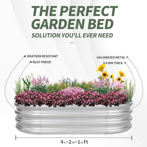 1MORE Galvanized Raised Garden Bed Outdoor,Planter Bed 4x2x1ft,Silver,4-Pk - color: Silver