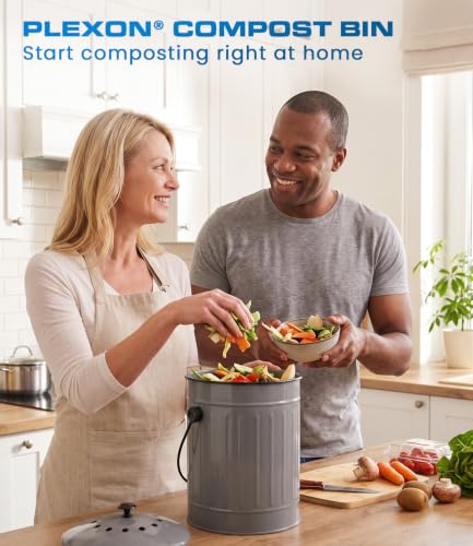 Plexon Countertop Compost Bin Kitchen with Lid, Gray 1.5 Gall - color: Gray
