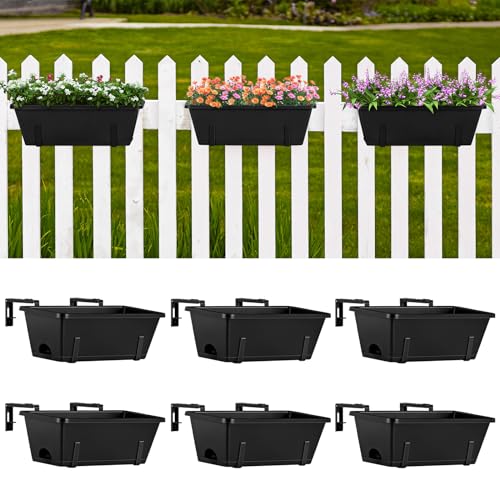 ETELI Railing Planter Hanging Planter Box with Brackets Set 6, Black - color: All Black