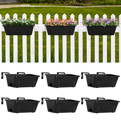 ETELI Railing Planter Hanging Planter Box with Brackets Set 6, Black - color: All Black