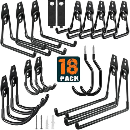 HUPBIPY 18 Pack Garage Hooks Heavy Duty, Wall Mount Ladder Hooks - color: 18 Pack Black