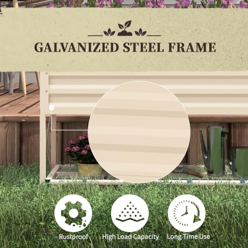 Outsunny Raised Garden Bed with Galvanized Steel Frame, Cream - color: Cream White