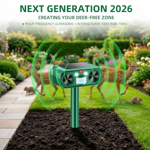 Solar Animal Repeller Outdoor, 4 Pack Ultrasonic Deterrent for Deer