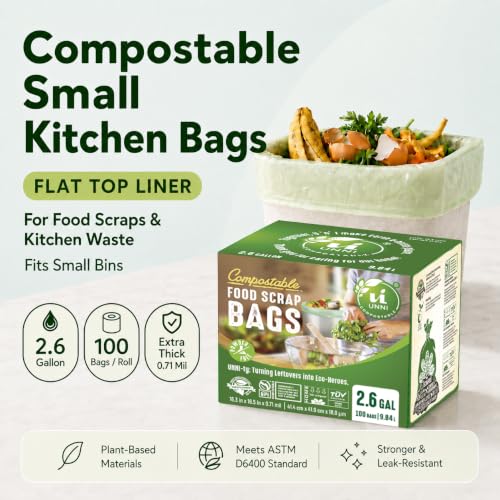 UNNI 2.6 Gallon Compostable Bags, 200 Count, 10 Liter, Extra Thick 0.71 Mil - size: 200 Count (Pack of 1), style: 2.6 Gallon