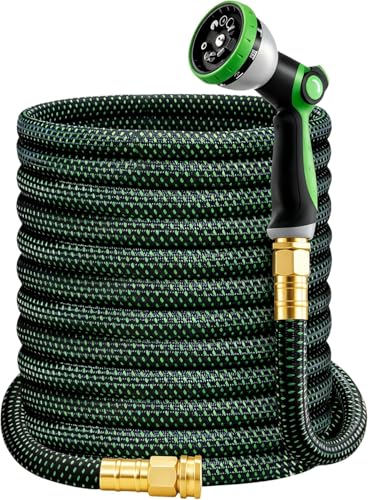 HBlife 15ft Garden Hose, Non Expandable Garden Hose with 10 Function Sprayer Nozzle, Flexible Lightweight Water Hose for Yard, Lawn, Car Wash and Outdoor - size: 15FT