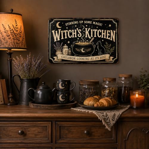 Halloween Metal Art Sign Witch's Kitchen Cauldron Cooking Decor - color: 10A
