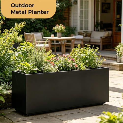 40Wx12Dx16H Long Black Metal Planter Box - size: 40Wx12Dx16H