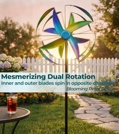 Wind Spinner Outdoor, 63" Double-Sided Metal Yard Decor