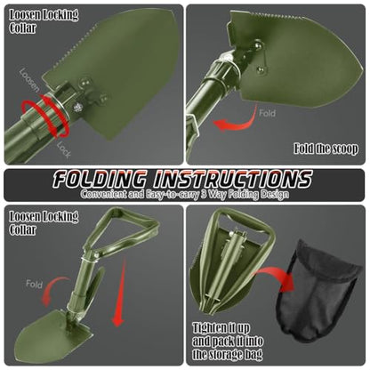 Olive Folding Camping Shovel, 24" High Carbon Steel Tool - color: Olive, size: 24'' Large