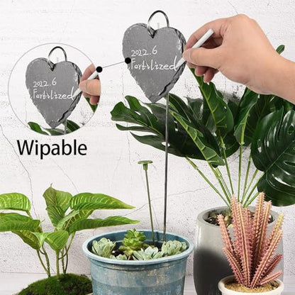 Slate Plant Labels Garden Markers Signs Labels with Stainless Steel Stake & Marker Pen Waterproof Slate Plant Labels for Flowers, Herbs, Potted Plants, Seed (Rectangular, 10PCS) - size: 10PCS, style: Rectangular