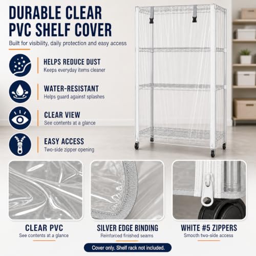 Wire Shelving Cover 48" x 24" x 72" Clear PVC Dustproof Storage Rack Cover - color: Transparent, size: 48" W x 24" D x 72" H
