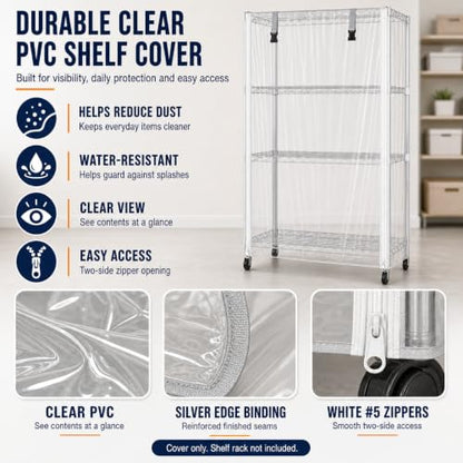 Wire Shelving Cover 48" x 24" x 72" Clear PVC Dustproof Storage Rack Cover - color: Transparent, size: 48" W x 24" D x 72" H
