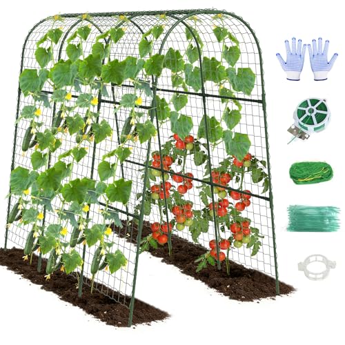 Cucumber Trellis, Metal Garden Arch Trellis for Raised Bed, 48 x 48inch U-Shape Garden Trellis for Climbing Plants Outdoor, Vegetables Fruit Plant Support with Netting, Gardening Supplies (Green) - size: 48 x 48 inch