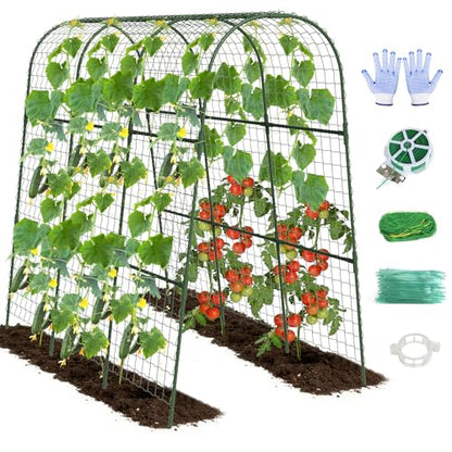 Cucumber Trellis, Metal Garden Arch Trellis for Raised Bed, 48 x 48inch U-Shape Garden Trellis for Climbing Plants Outdoor, Vegetables Fruit Plant Support with Netting, Gardening Supplies (Green) - size: 48 x 48 inch
