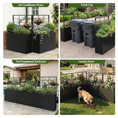 Metal Planter Box with Trellis, 35" Lx11.8 Wx47 H Metal Raised Garden Bed with Trellis and Drainage Holes, Outdoor Standing Flower Bed for Climbing Plants,Vegetables,and Vines - size: 1 PCS 35" Lx11.8" Wx47" H