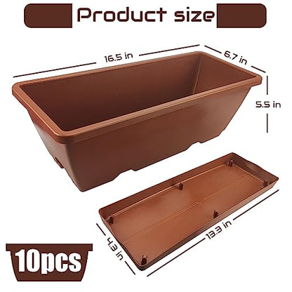 QPEY Window Box Planter, 10PC 17In Red Plastic Flower Box for Outdoor - color: Red