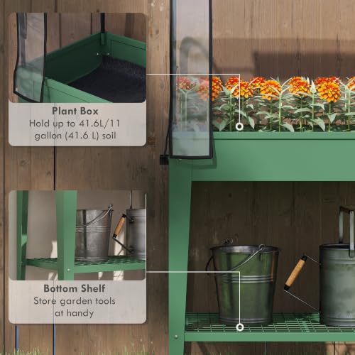Outsunny Raised Garden Bed with Greenhouse Cover, Lockable Wheels, Green