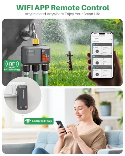 WiFi Sprinkler Timer 3 Zone, 984ft Range Smart Water Timer for Garden Hose - style: 3 Zone Brass Inlet & Outlet